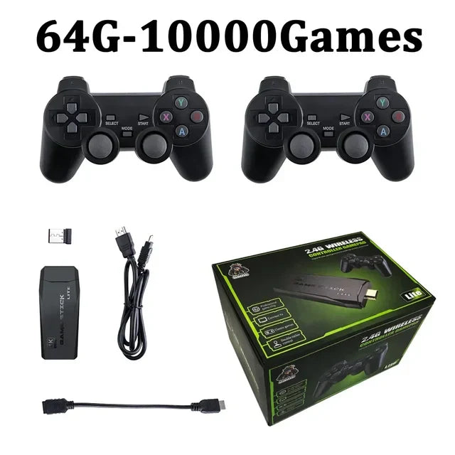 M8 Video Game Stick Console, controlador sem fio duplo, 2.4G, 4K, 10000 jogos, 64GB, jogo retro para Dropshipping, presente de Natal